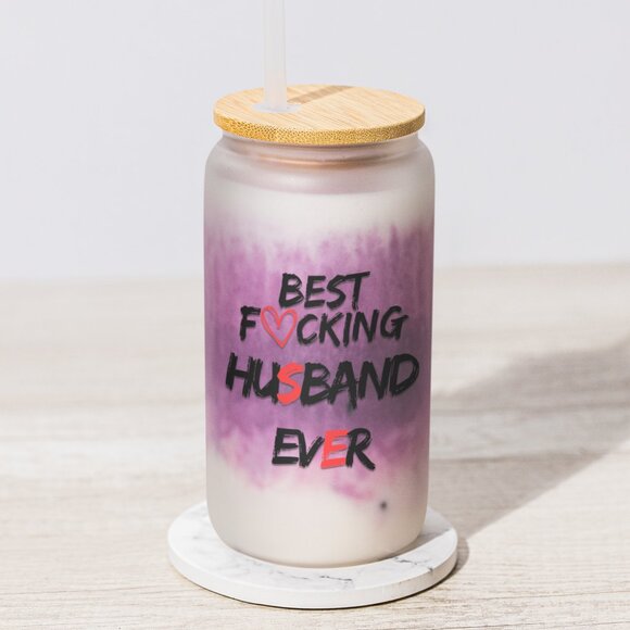 Best Fu*king Husband Ever, Funny Husband Gift, Sarcastic Frosted Glass Tumbler, - Picture 4 of 7